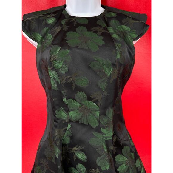 Alexander McQueen Brocade Black Green Cocktail Fit Flare Mini Dress Sz 38 US XS - Picture 3 of 16